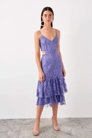 11689 Lilac Cutout Waist Lace Dress