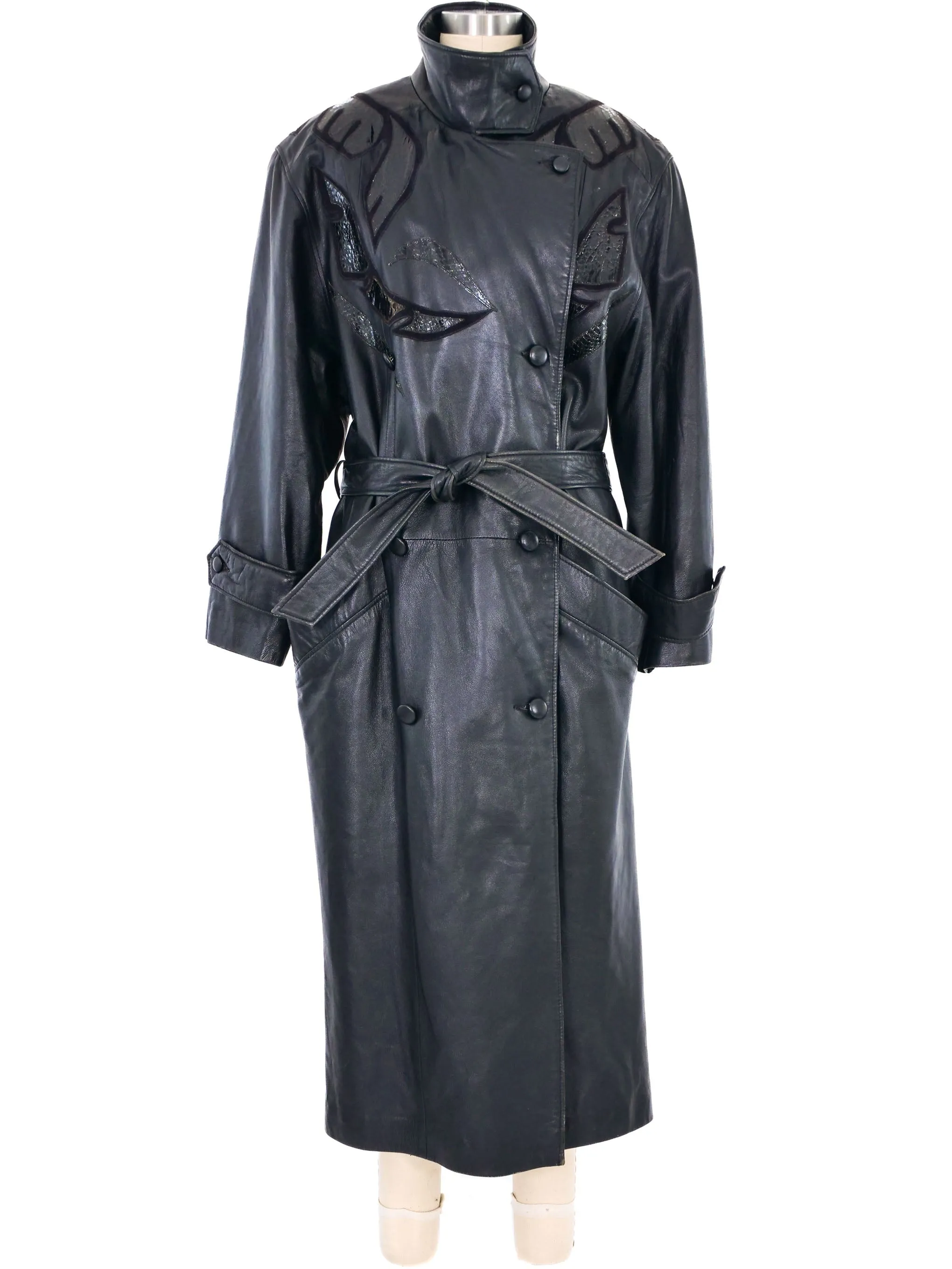 1980s Leather Applique Trench Coat