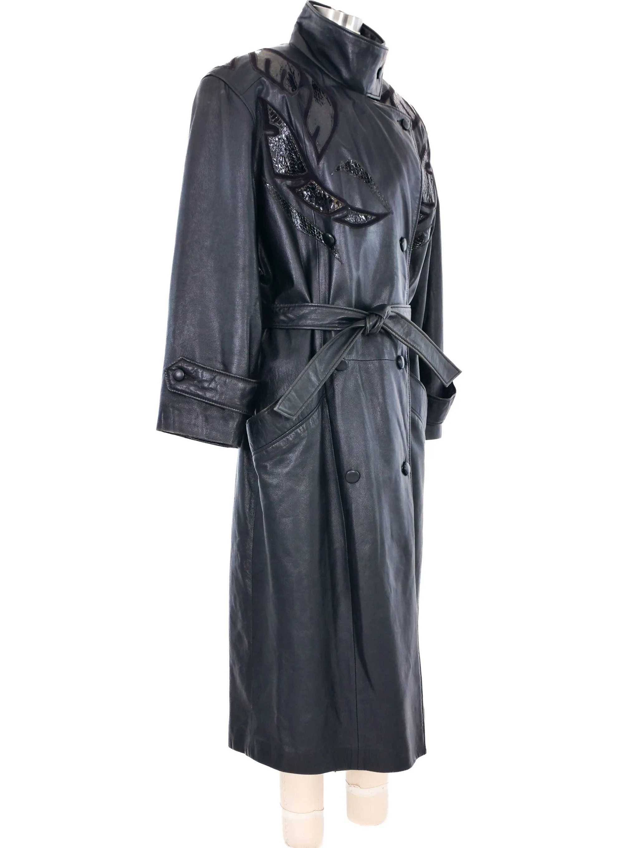 1980s Leather Applique Trench Coat