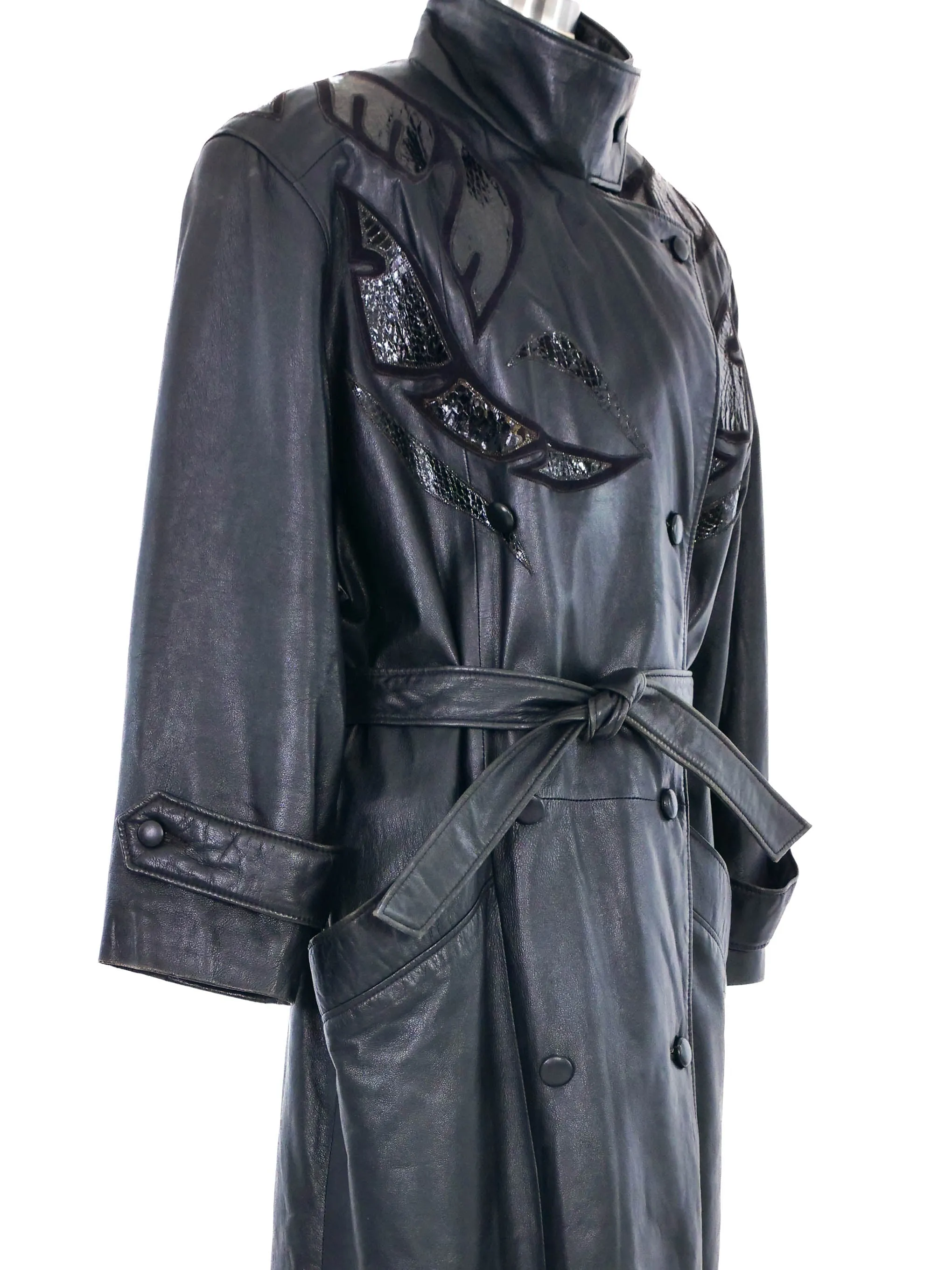 1980s Leather Applique Trench Coat
