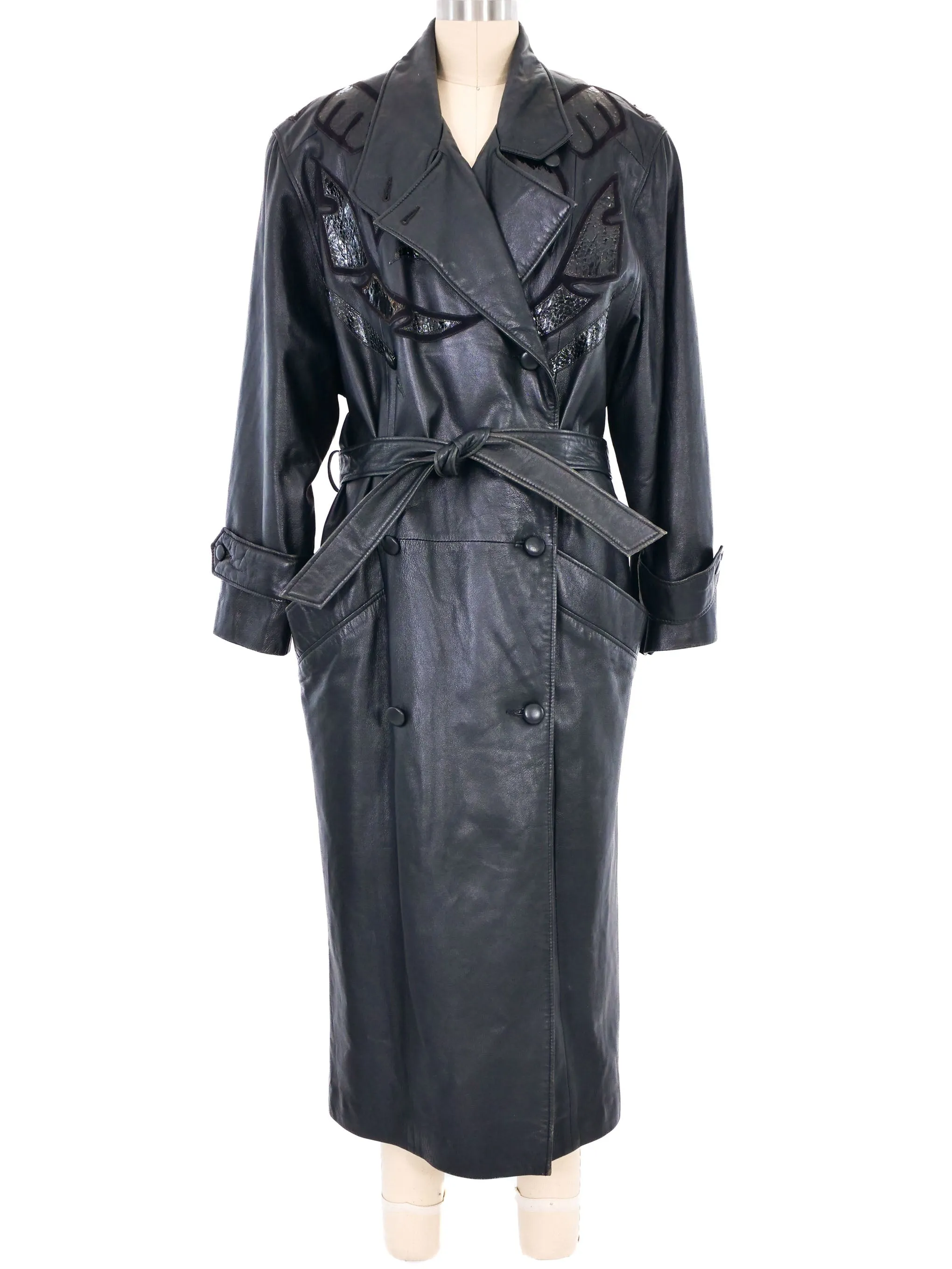 1980s Leather Applique Trench Coat
