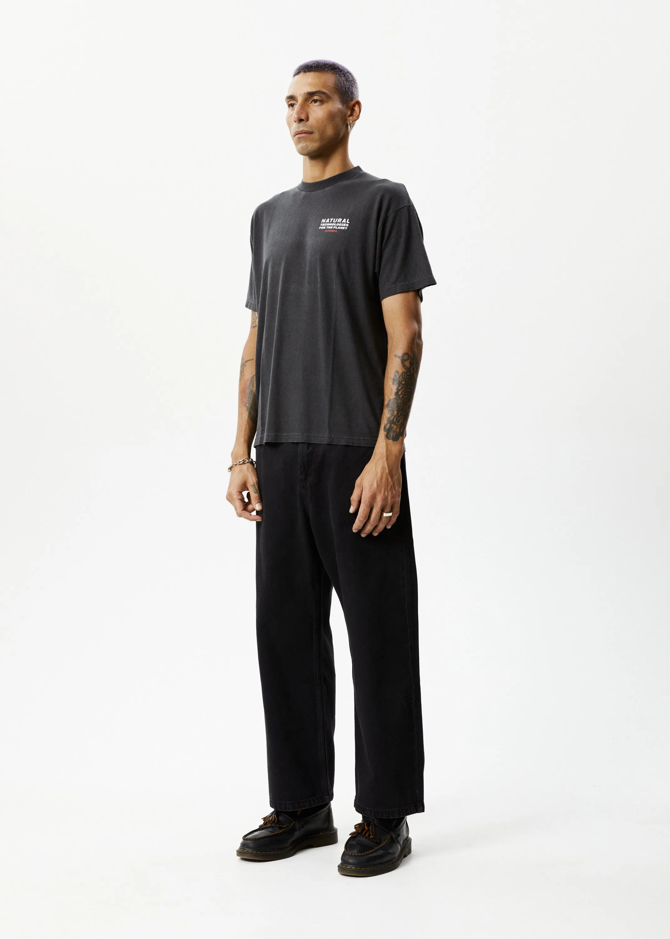AFENDS Mens Technology - Graphic Boxy T-Shirt - Stone Black
