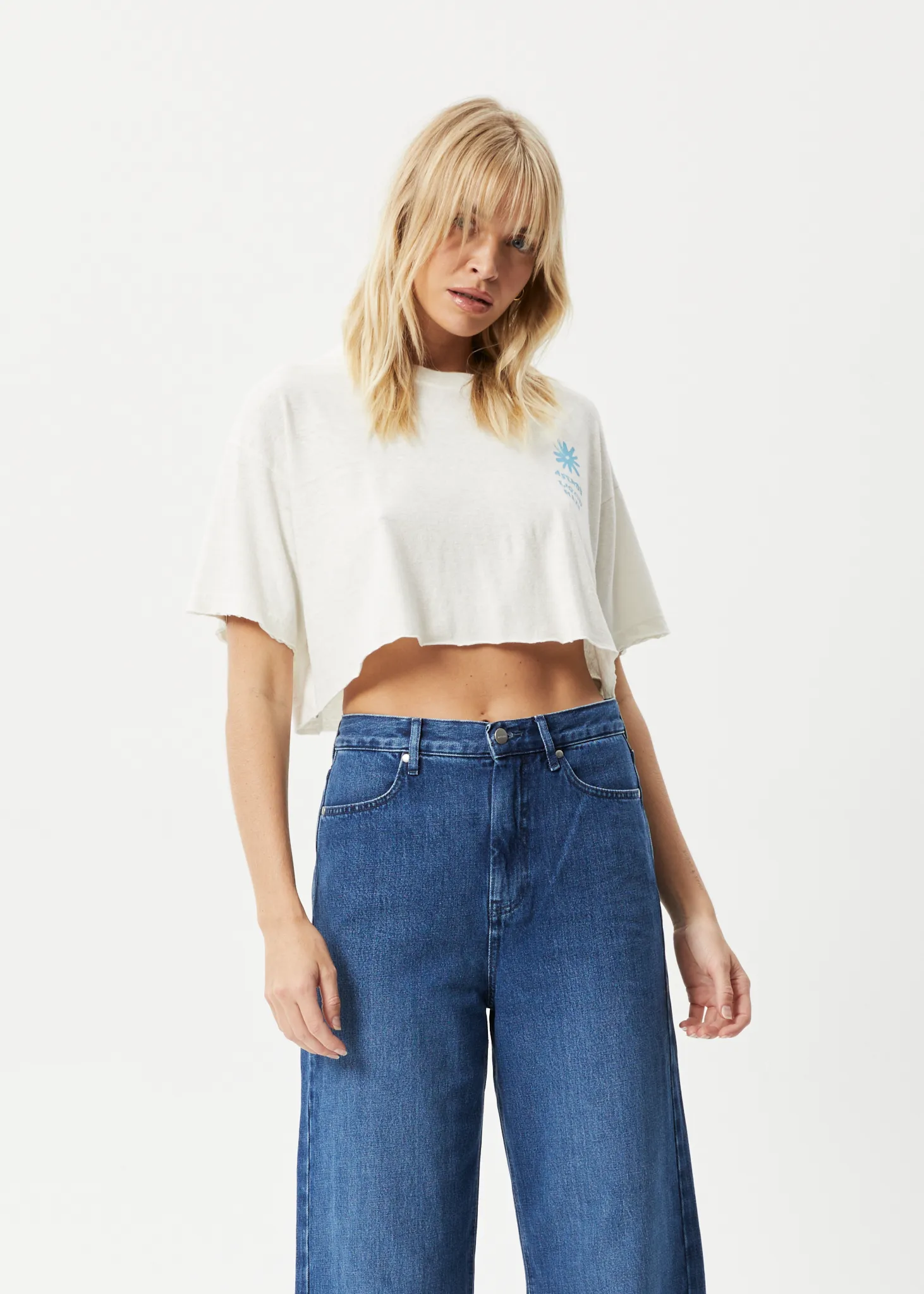 AFENDS Womens Daze Slay Cropped - Oversized Graphic T-Shirt - Off White