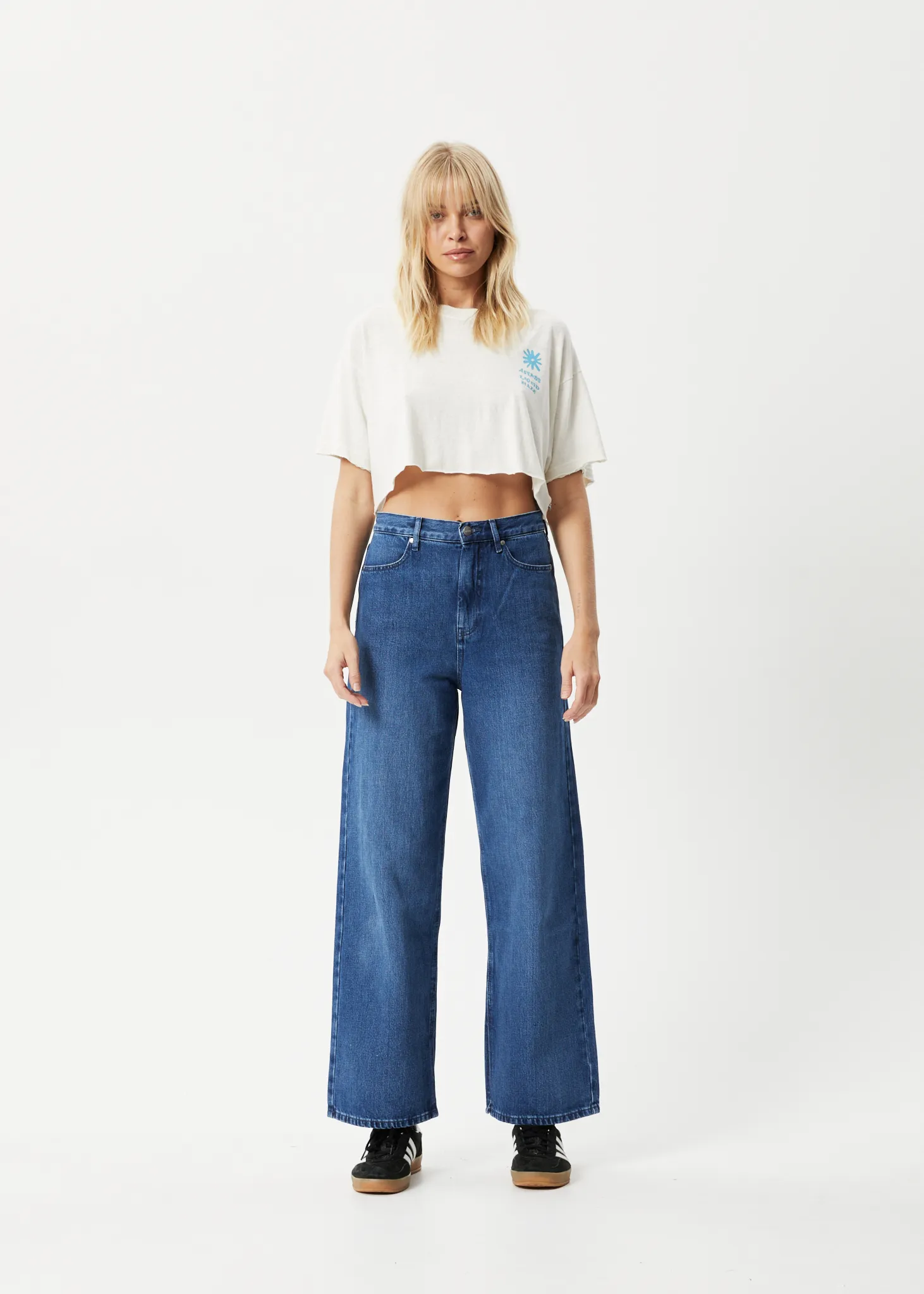 AFENDS Womens Daze Slay Cropped - Oversized Graphic T-Shirt - Off White