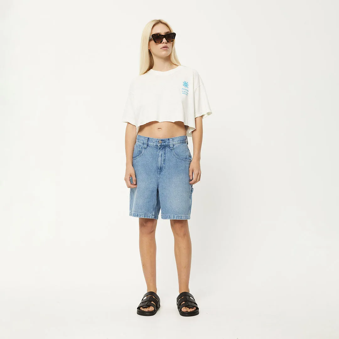 AFENDS Womens Daze Slay Cropped - Oversized Graphic T-Shirt - Off White