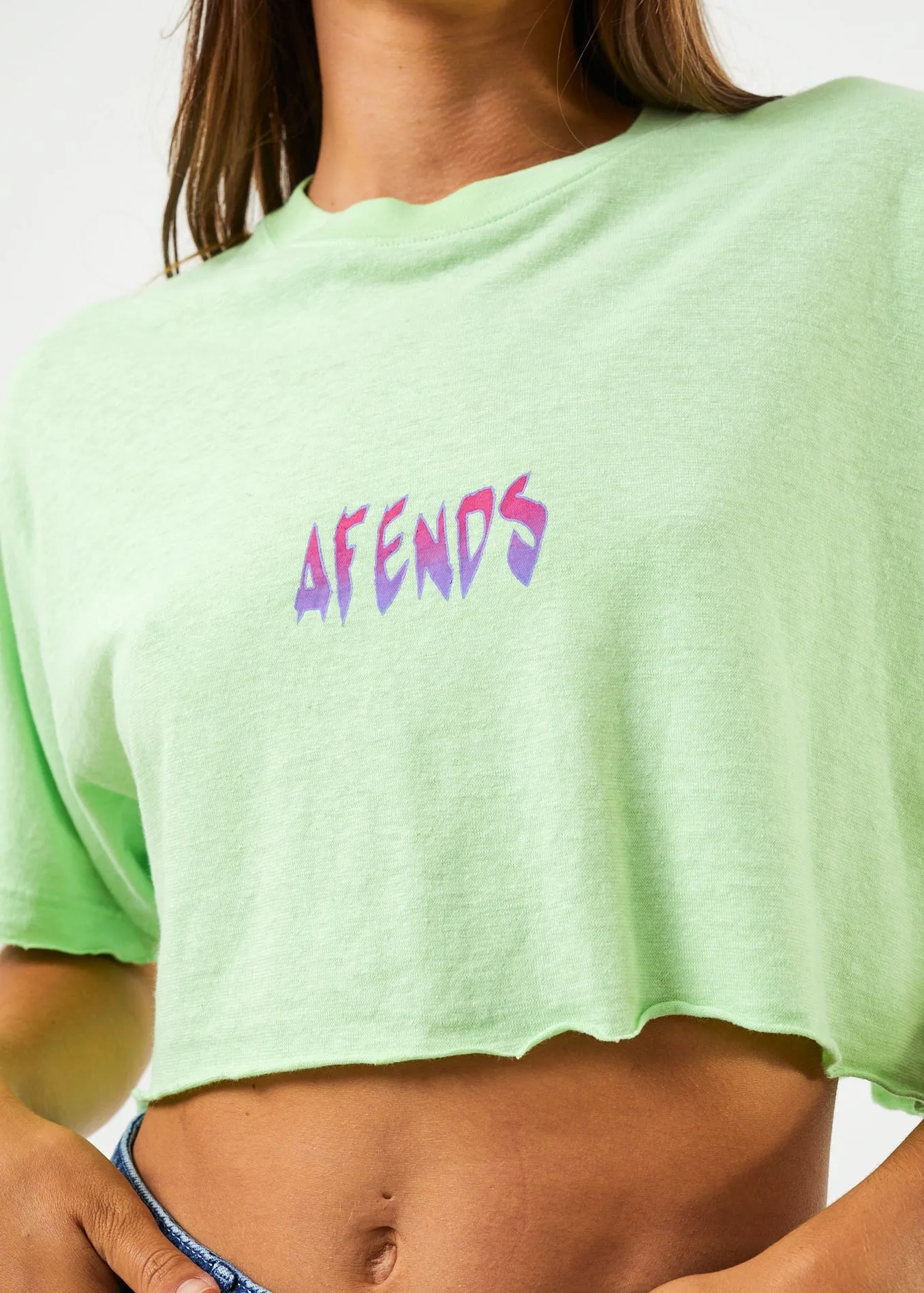Afends Womens Electric Slay Cropped - Hemp Oversized T-Shirt - Lime Green