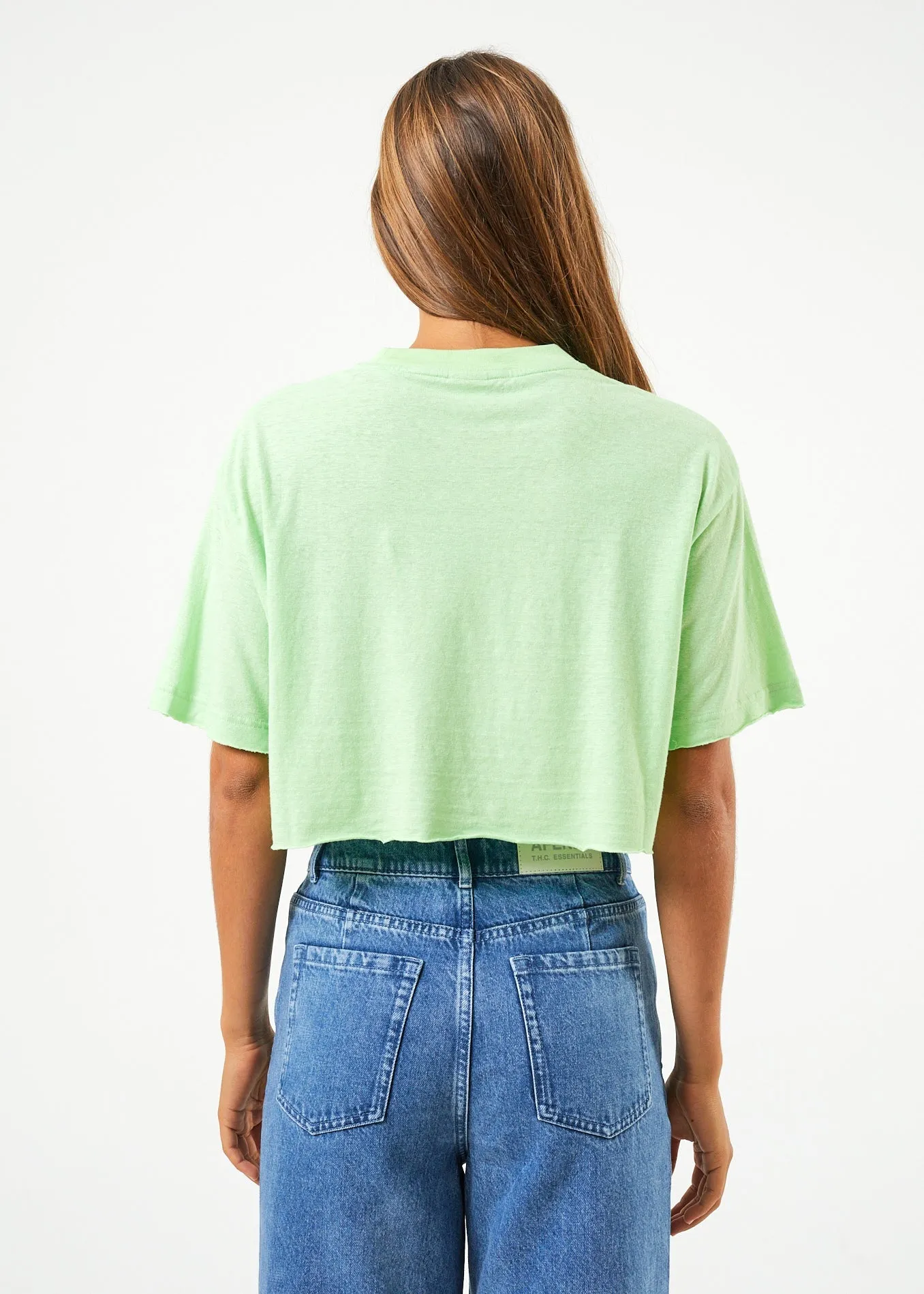 Afends Womens Electric Slay Cropped - Hemp Oversized T-Shirt - Lime Green