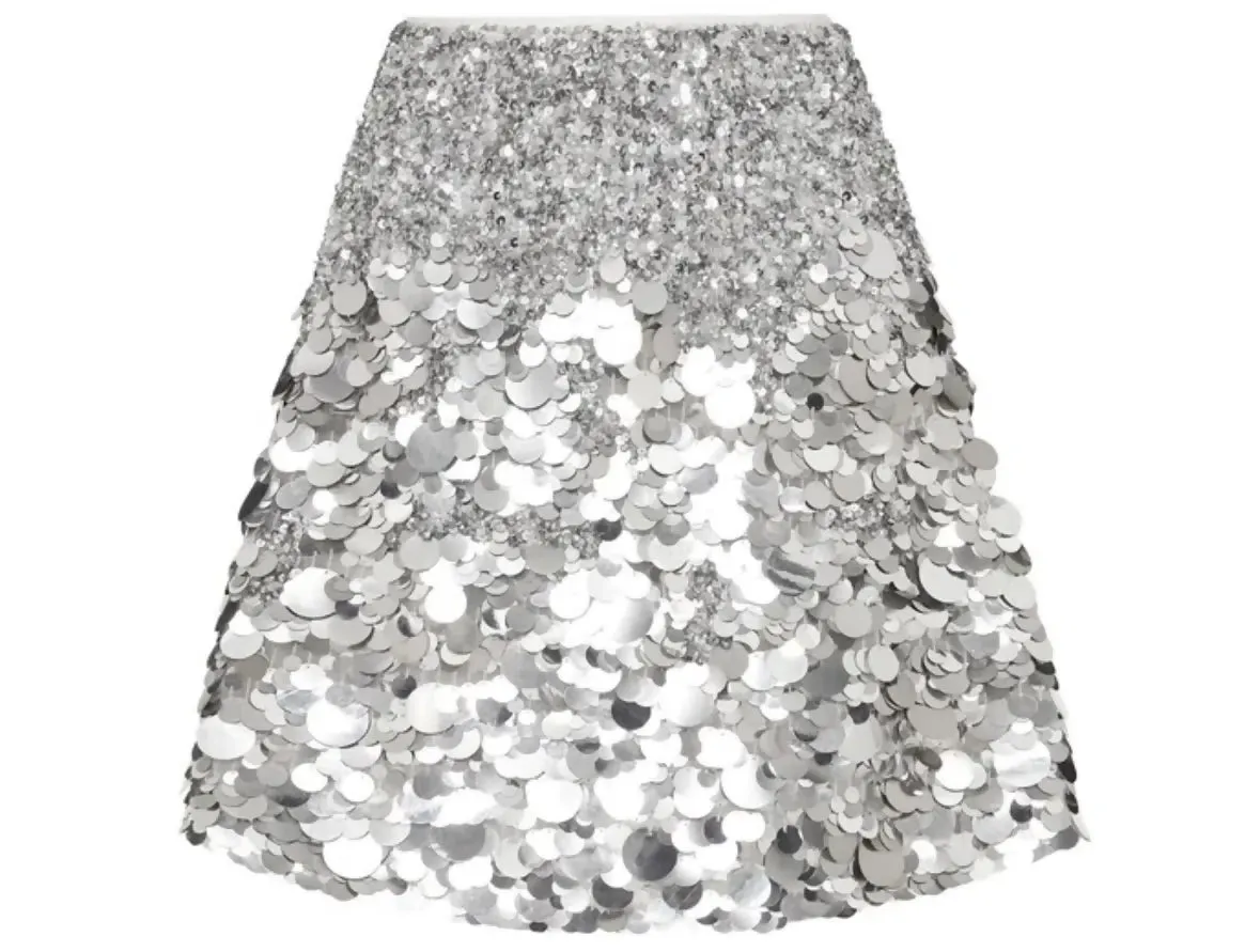 Aje Cherie Sequin Mini Skirt Silver Size 8