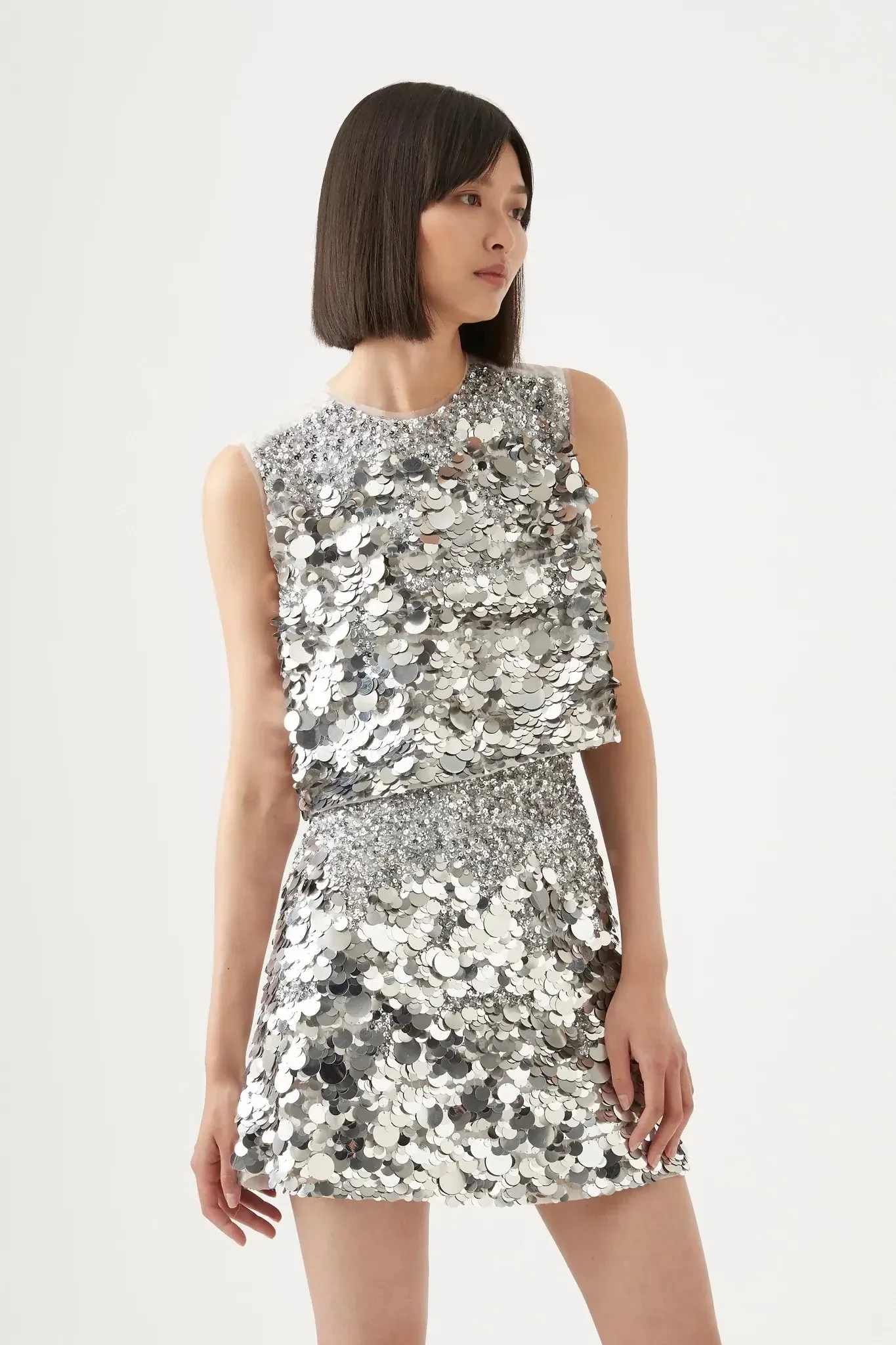 Aje Cherie Sequin Mini Skirt Silver Size 8