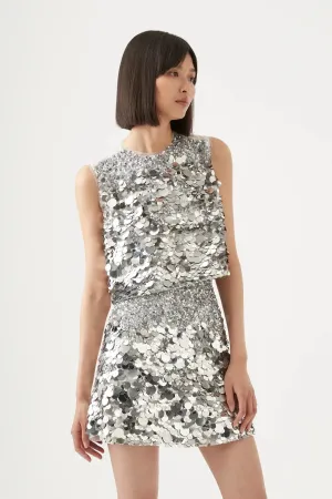 Aje Cherie Sequin Mini Skirt Silver Size 8