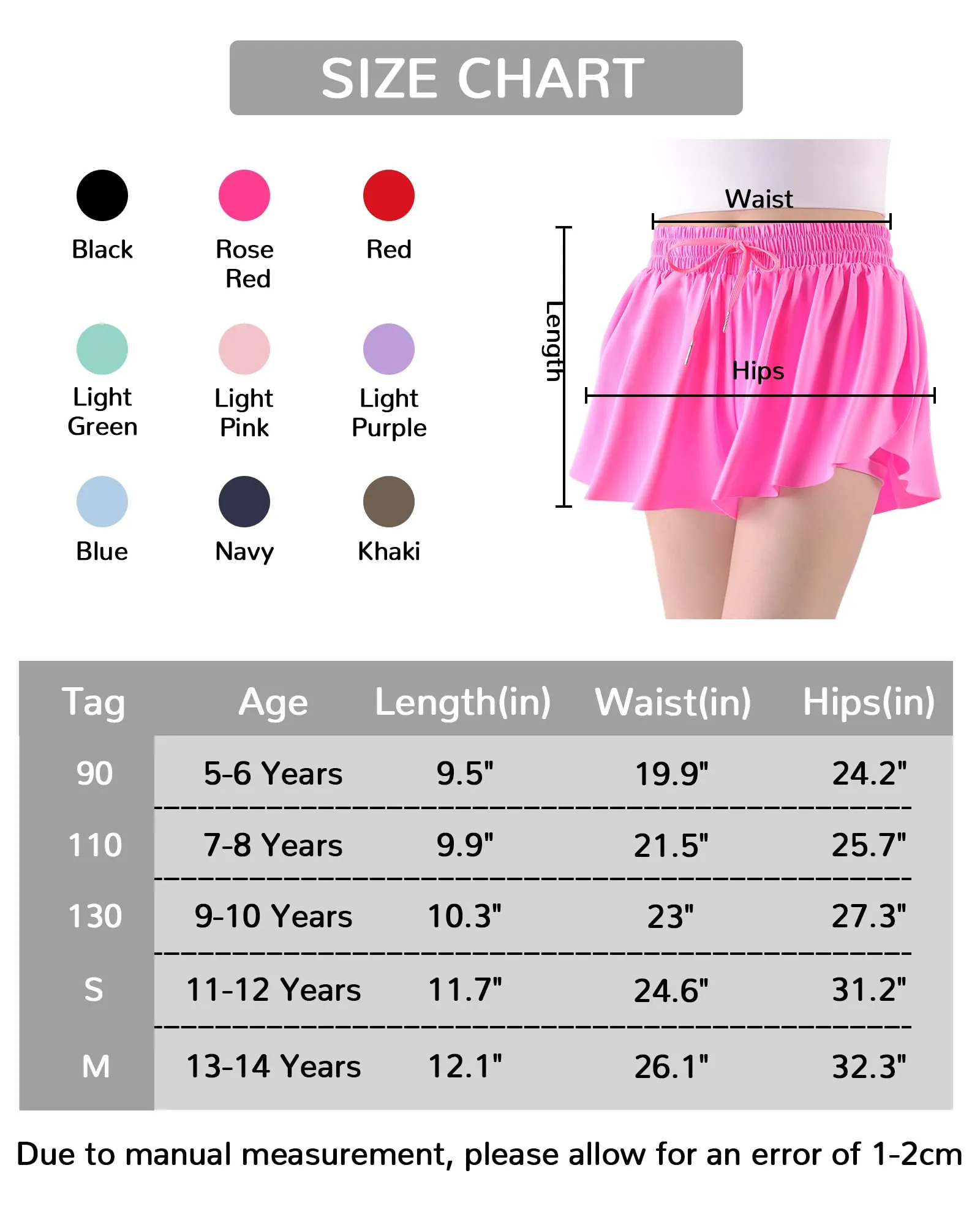 BOOPH Girls Flowy Butterfly Shorts Athletic Shorts Girls with Inner Pockets for Running Tennis Blue 9-10Y