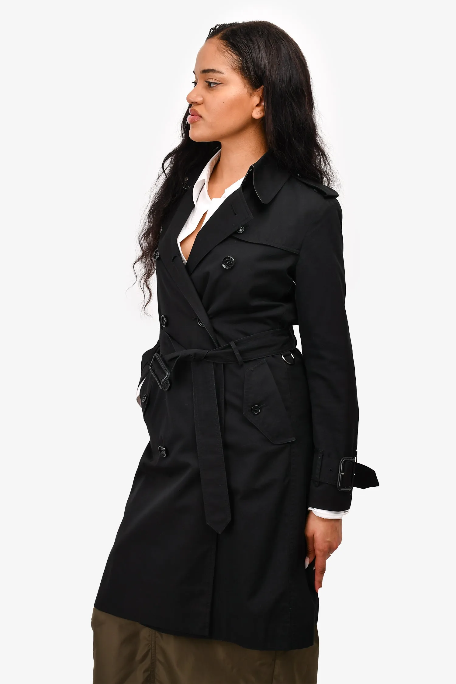 Burberry Black Double Breasted Trench Coat With Belt Size 4 (As Is)