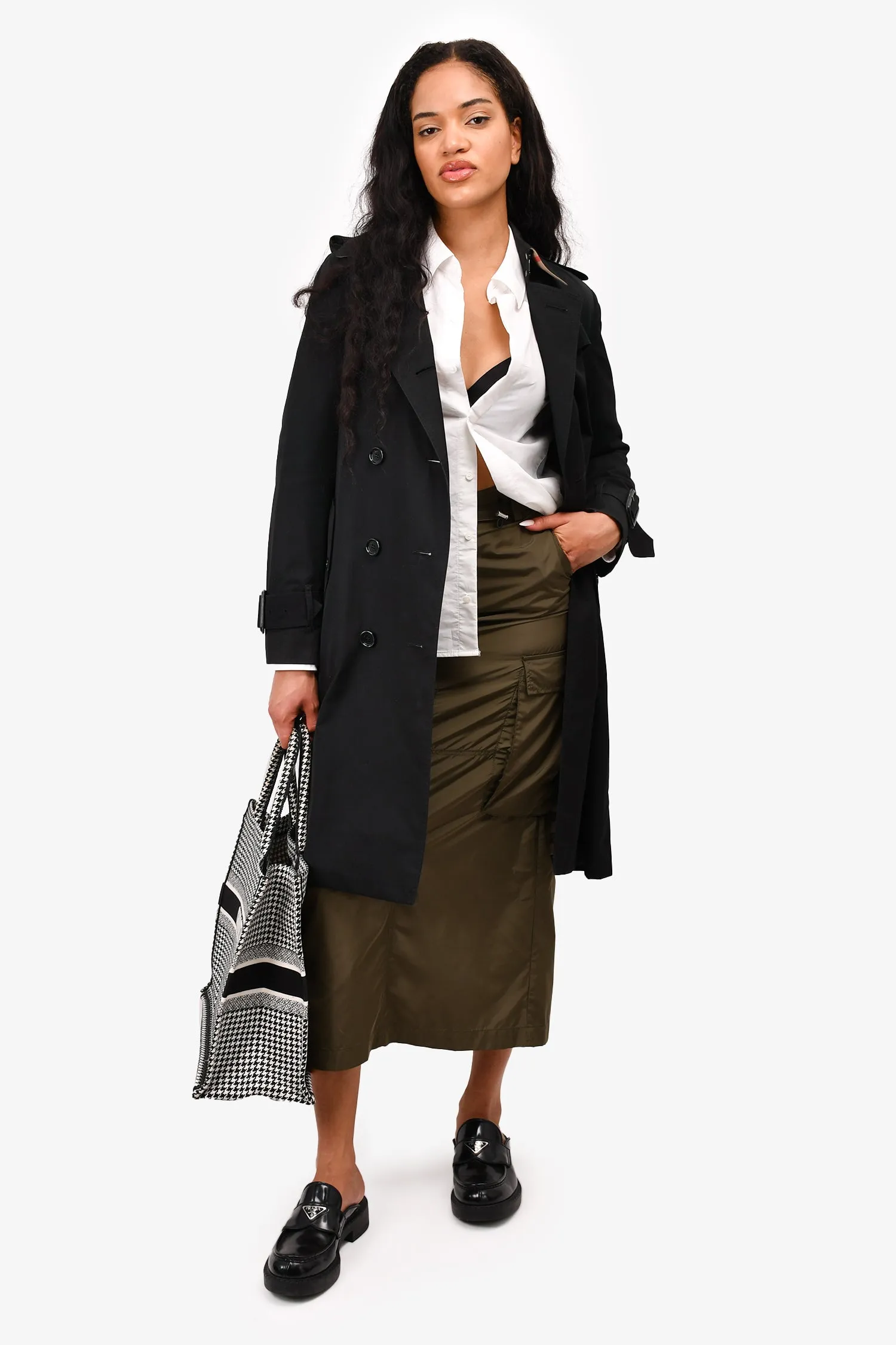 Burberry Black Double Breasted Trench Coat With Belt Size 4 (As Is)