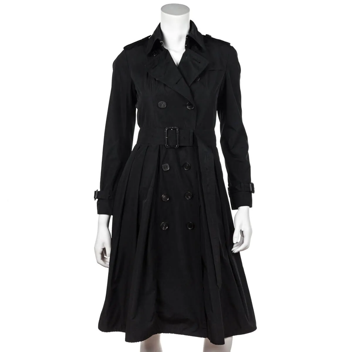 Burberry Black Nylon Pleat Accented Trench Coat Size XXS | UK 6