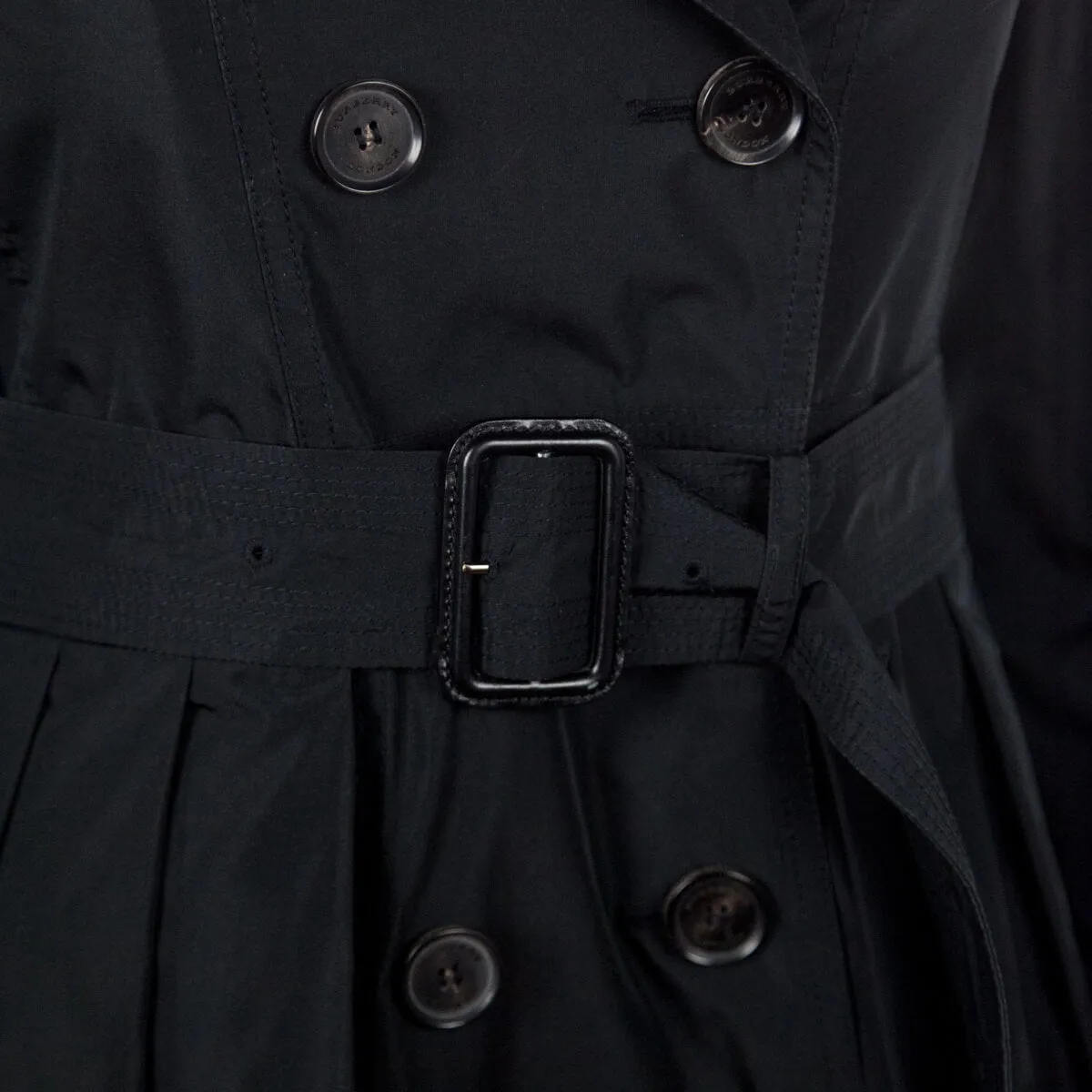Burberry Black Nylon Pleat Accented Trench Coat Size XXS | UK 6