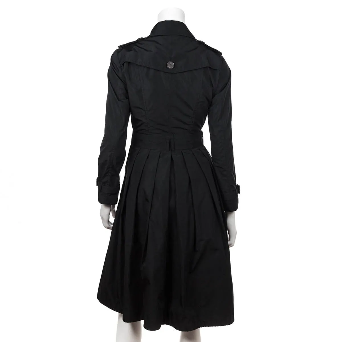 Burberry Black Nylon Pleat Accented Trench Coat Size XXS | UK 6