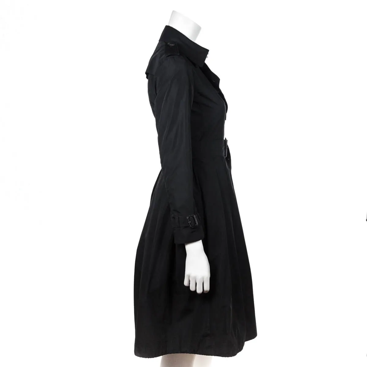 Burberry Black Nylon Pleat Accented Trench Coat Size XXS | UK 6