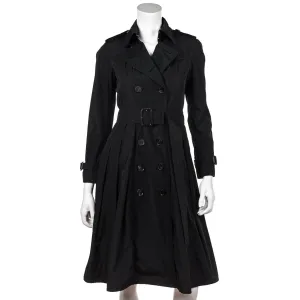 Burberry Black Nylon Pleat Accented Trench Coat Size XXS | UK 6