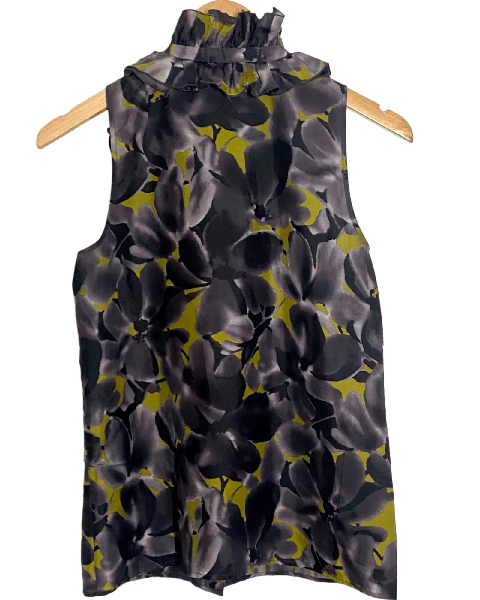 Dark Winter Floral Print Silk Ruffle Top