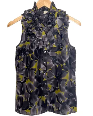 Dark Winter Floral Print Silk Ruffle Top