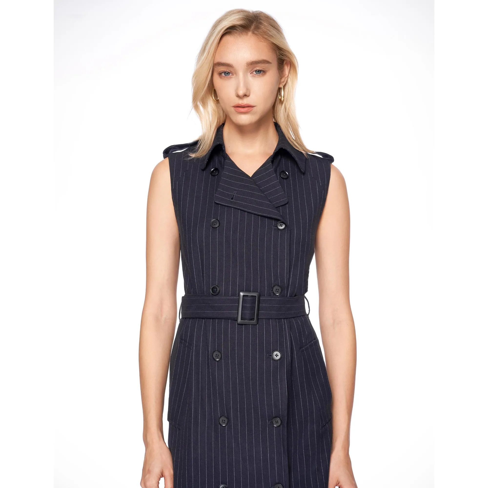Double Breasted Belted Dress - Navy