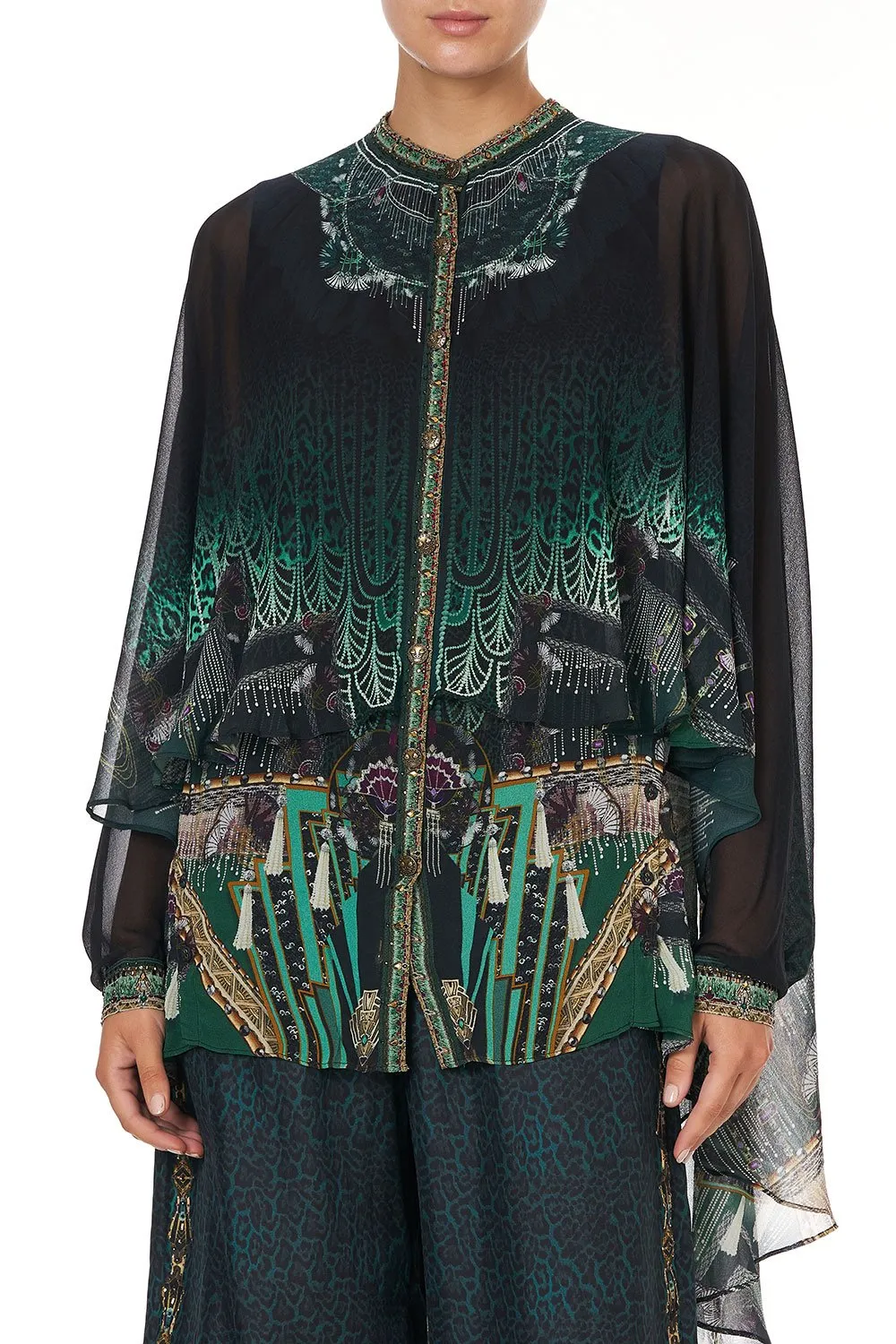 DRAPED BUTTON FRONT BLOUSE FITZGERALDS FLAPPER