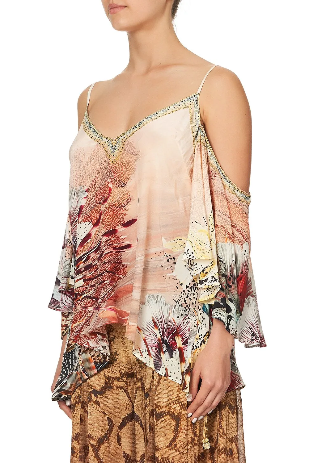 DROP SHOULDER STRAPPY BLOUSE COASTAL TREASURE