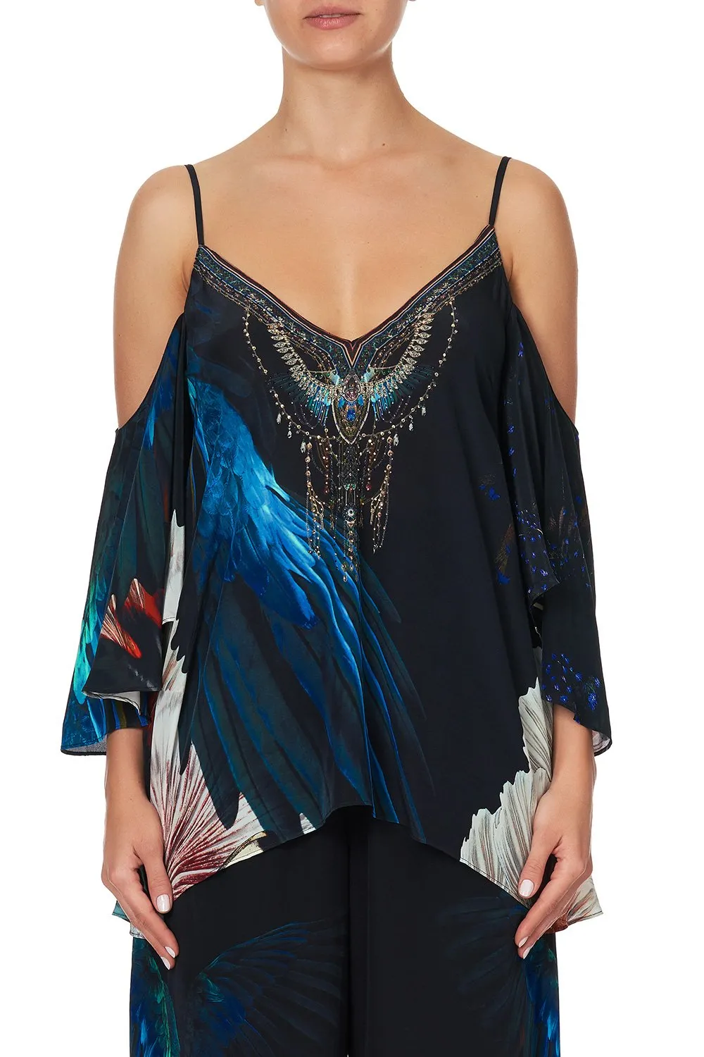 DROP SHOULDER STRAPPY BLOUSE NIGHT FLIGHT