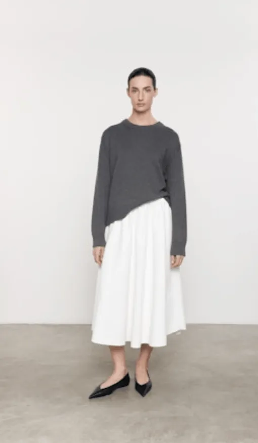 Enza Costa Cashmere Cotton Crew in Heather Grey
