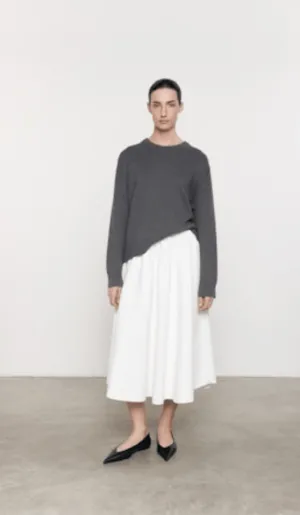 Enza Costa Cashmere Cotton Crew in Heather Grey