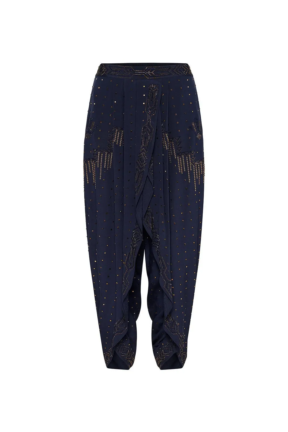 GATHERED WRAP FRONT TROUSER LUXE NAVY