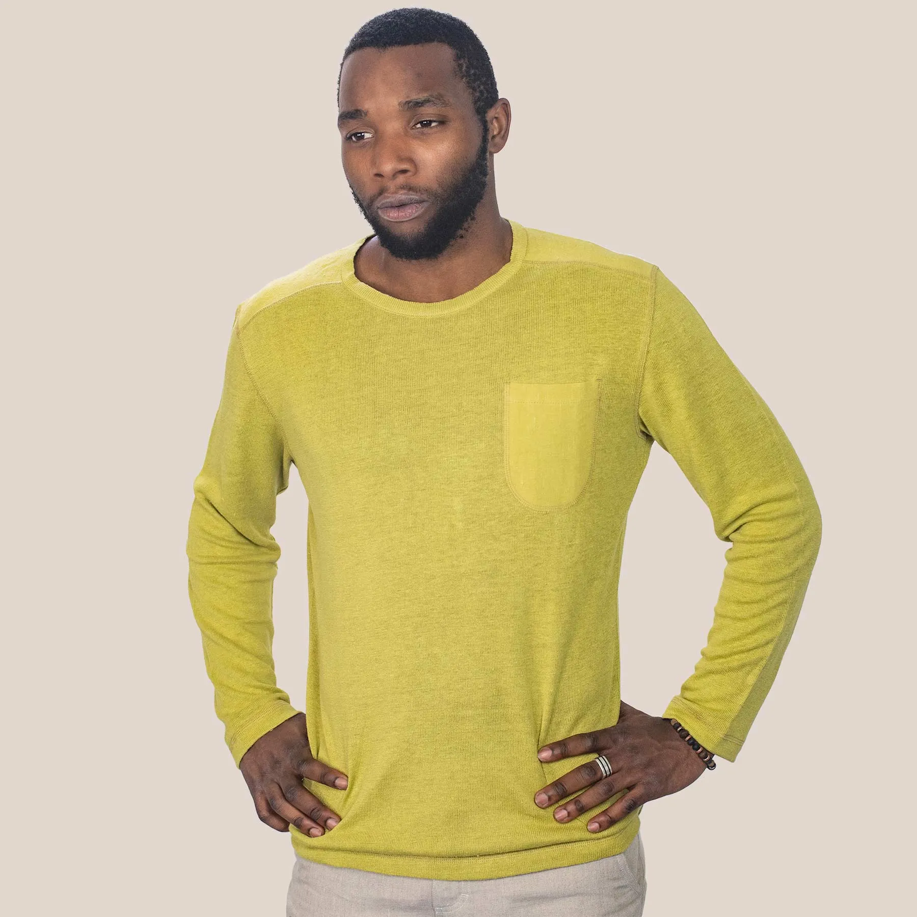 HEMPTON 100% Organic Hemp Knit Long-sleeve T-Shirt Pullover (No Latex, OC Thread Option, 100% Biodegradable)