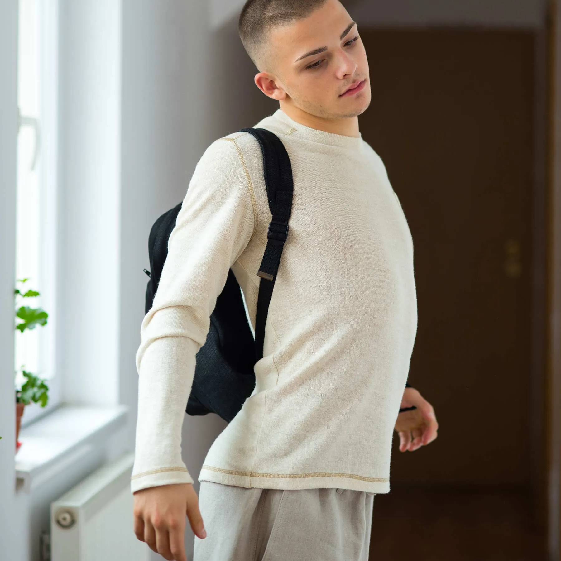 HEMPTON 100% Organic Hemp Knit Long-sleeve T-Shirt Pullover (No Latex, OC Thread Option, 100% Biodegradable)