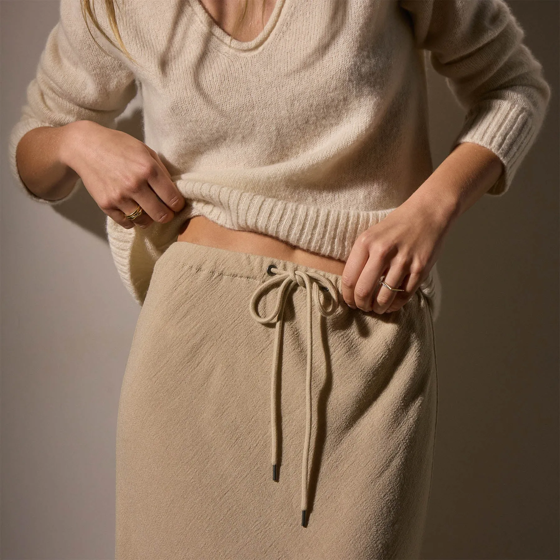 High Low Wool Blend Skirt - Biscuit