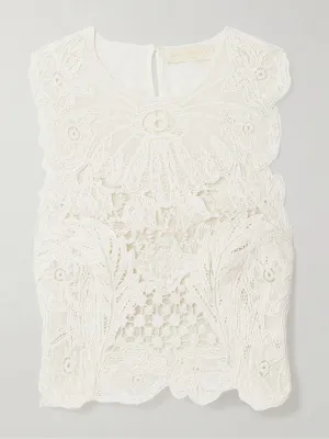 Jael cropped cotton and silk-blend lace tank