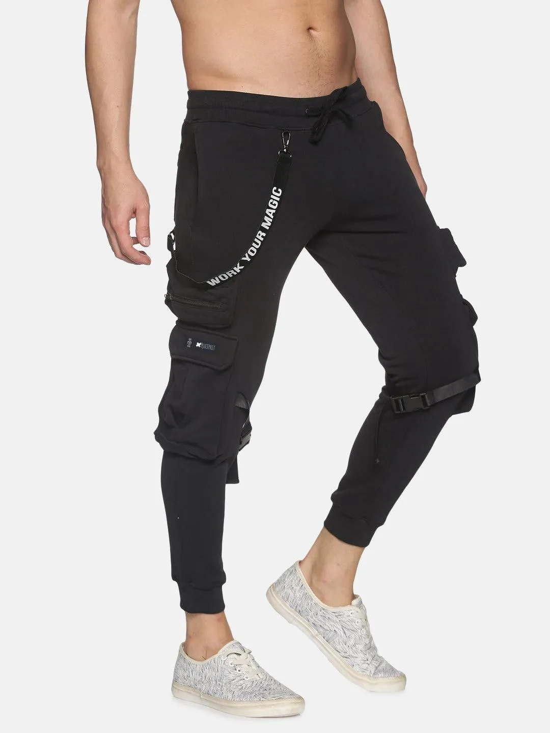 Kultprit Cargo pocket joggers with buckle & drawstring.
