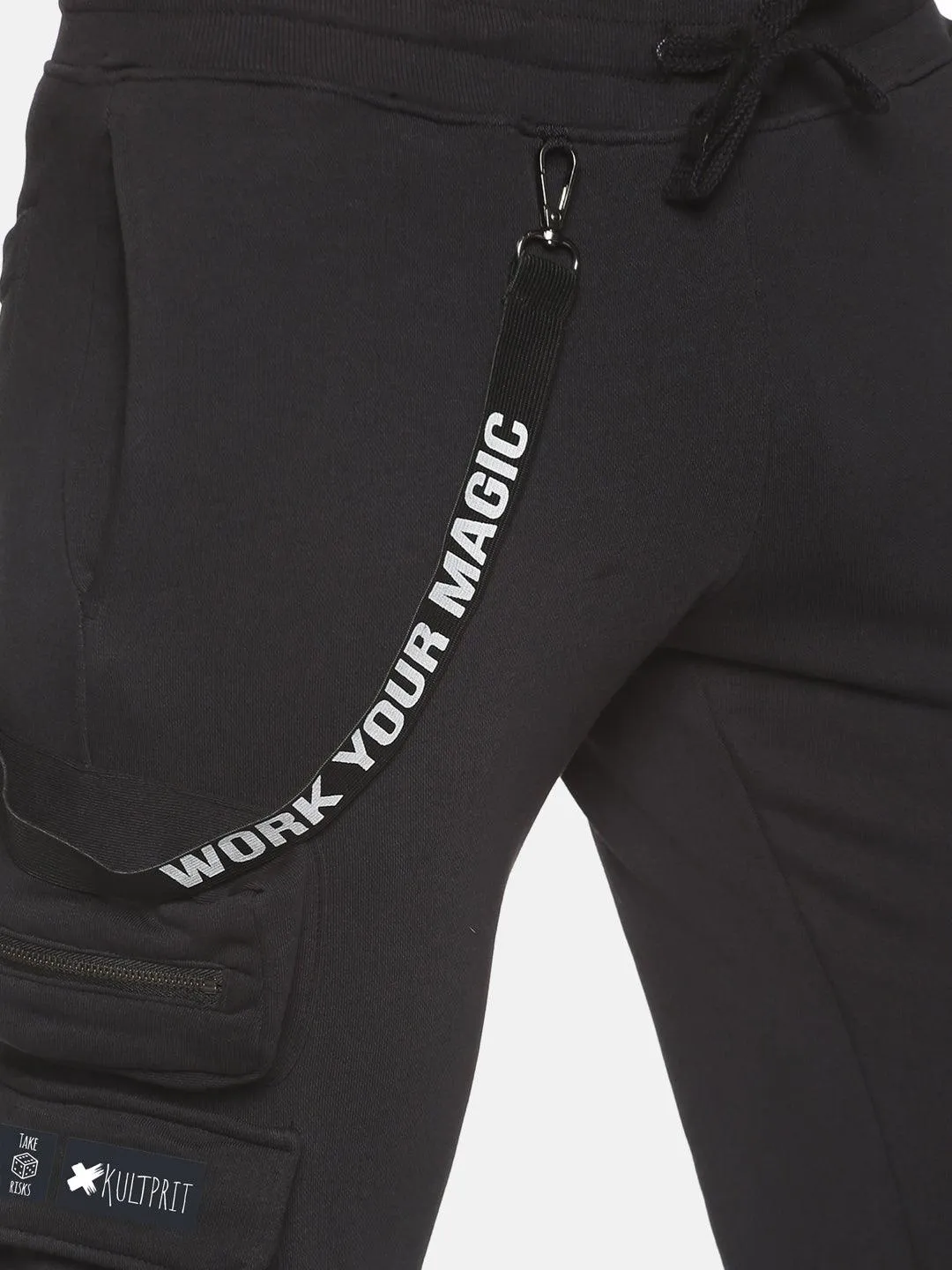 Kultprit Cargo pocket joggers with buckle & drawstring.