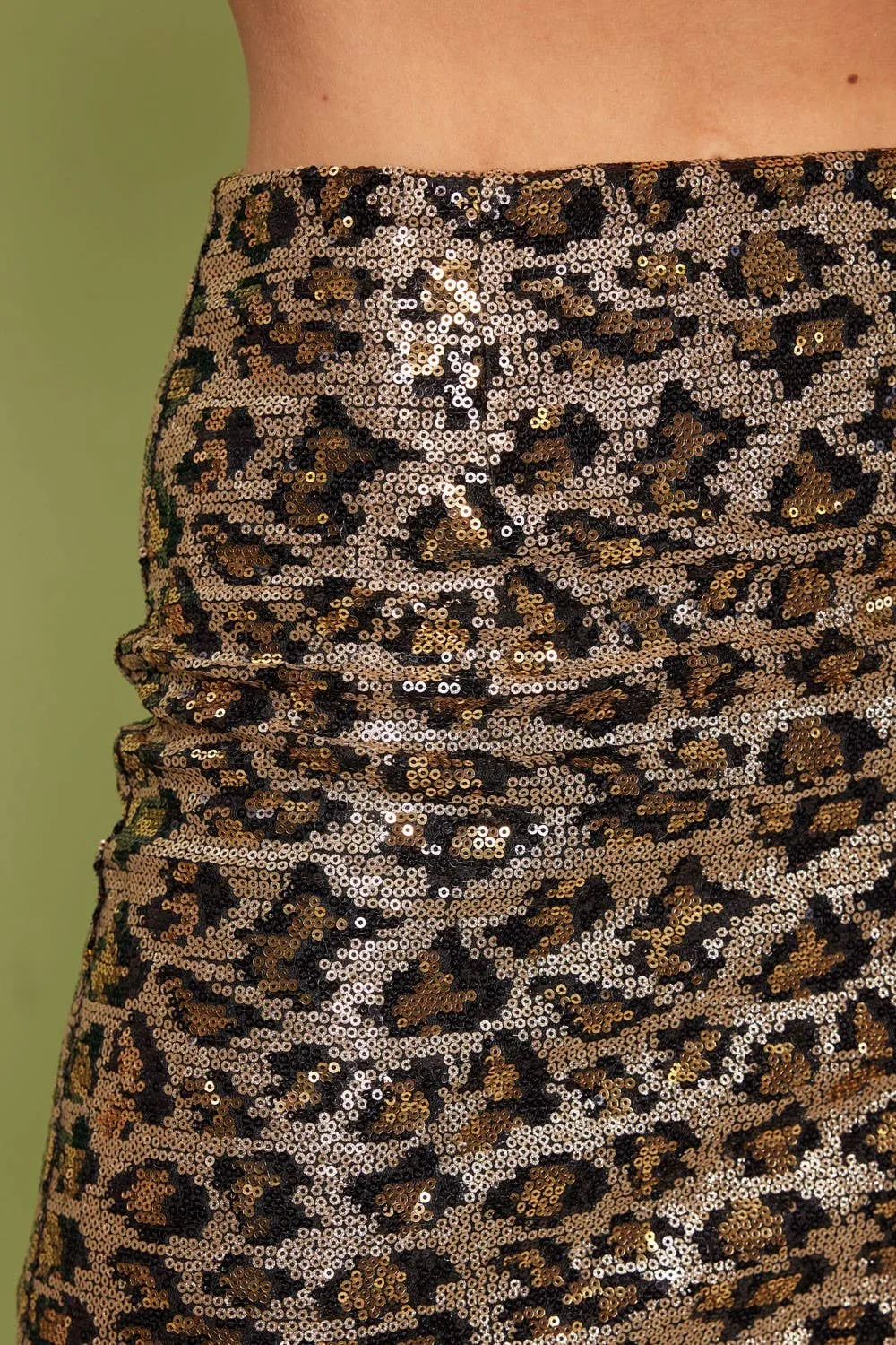 LEOPARD PRINTED SEQUIN MINI SKIRT