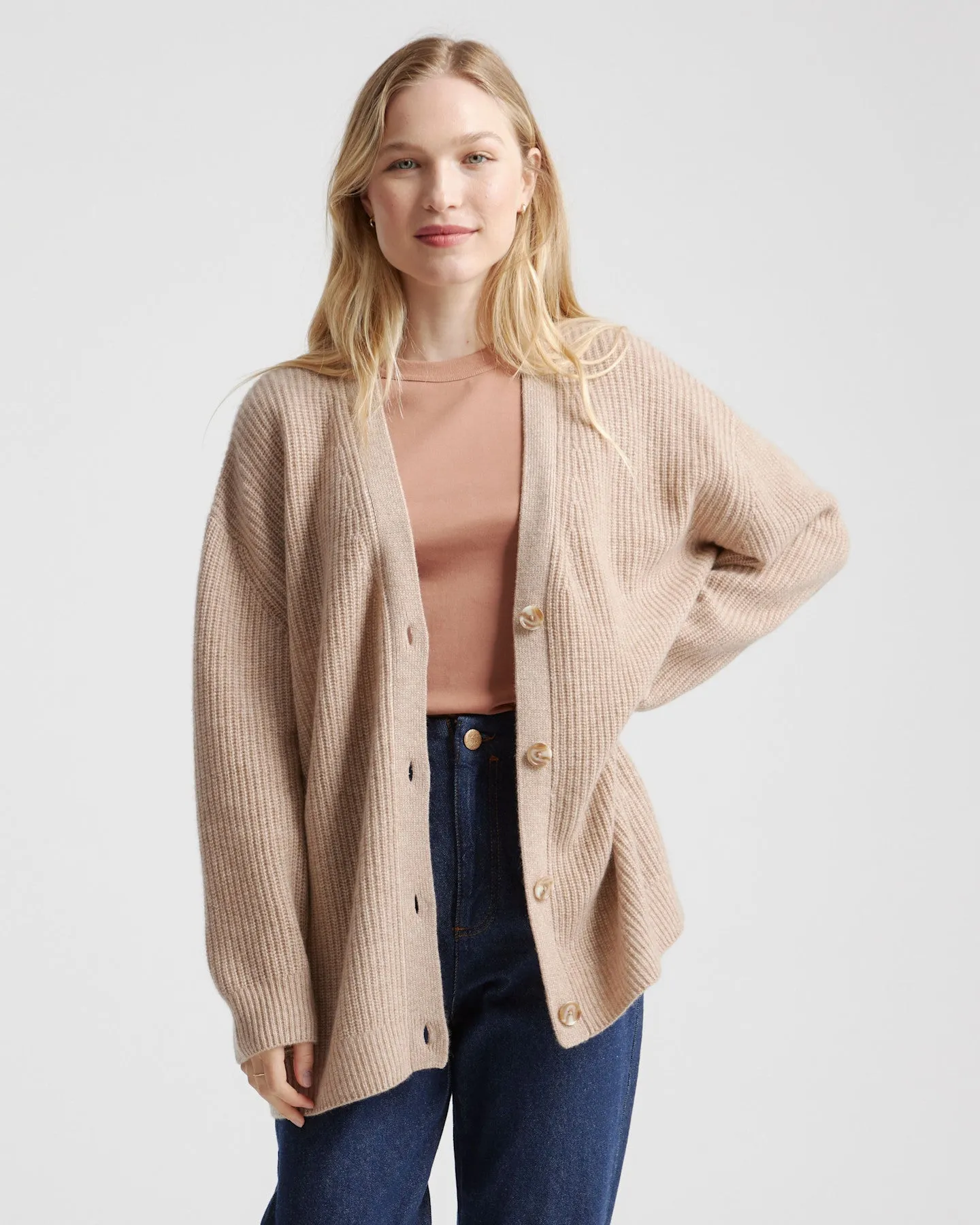 Lightweight Mongolian Cashmere Oversized Boyfriend Cardigan Sweater