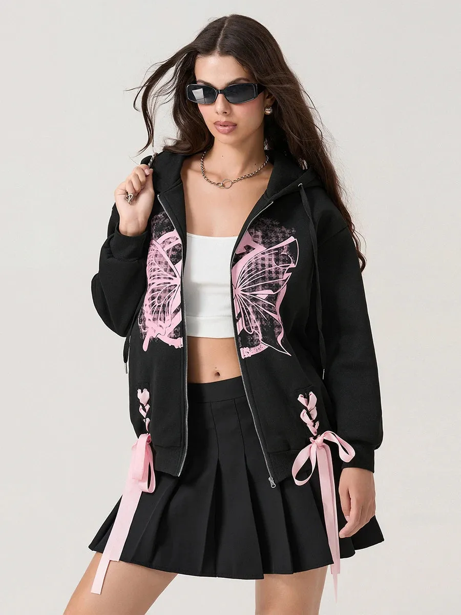 Loose Zip-Up Hoodies Top