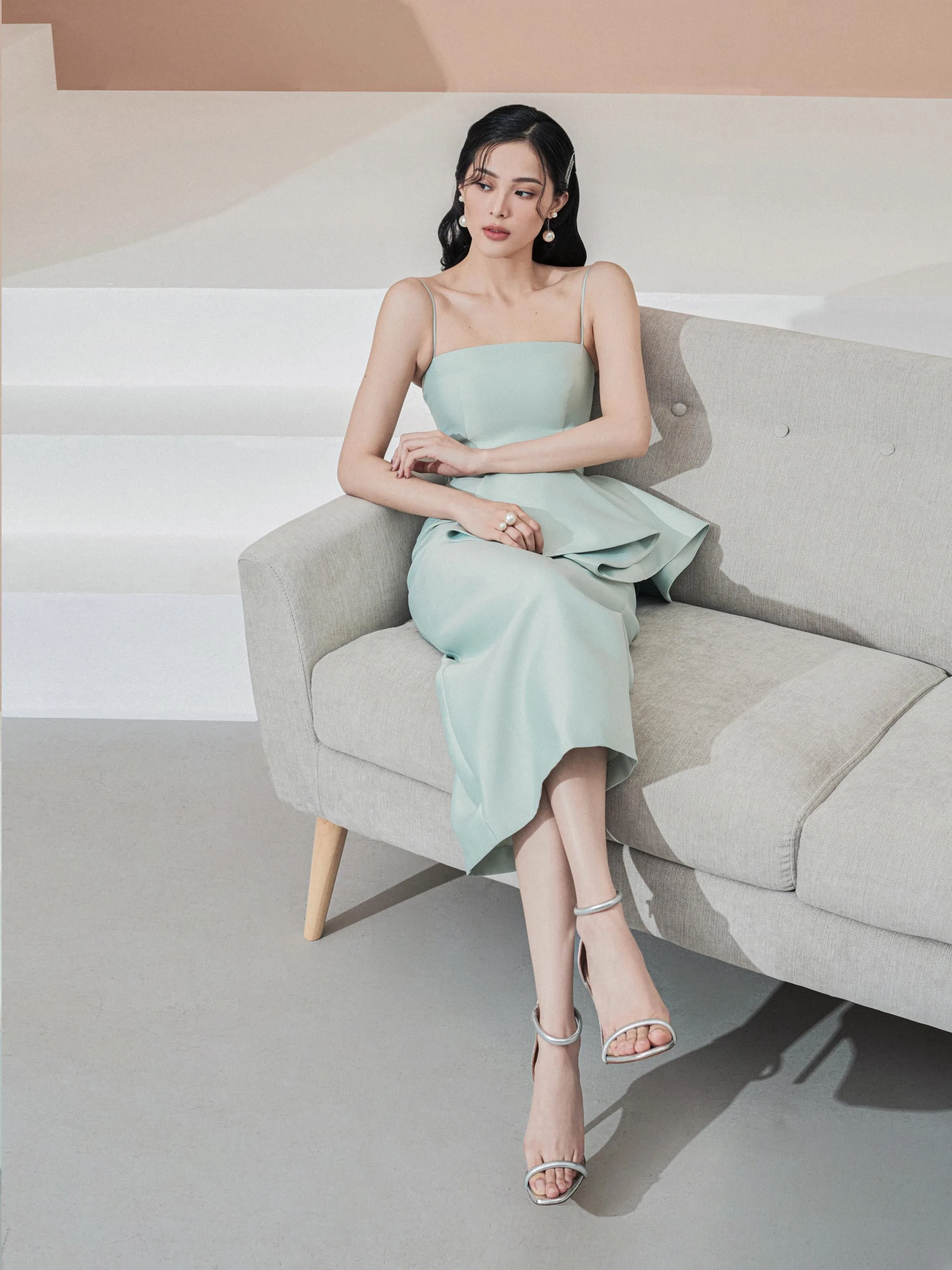 LUXURY ELEGANT FRONT-DRAPED MIDI COCKTAIL DRESS - JOLIE