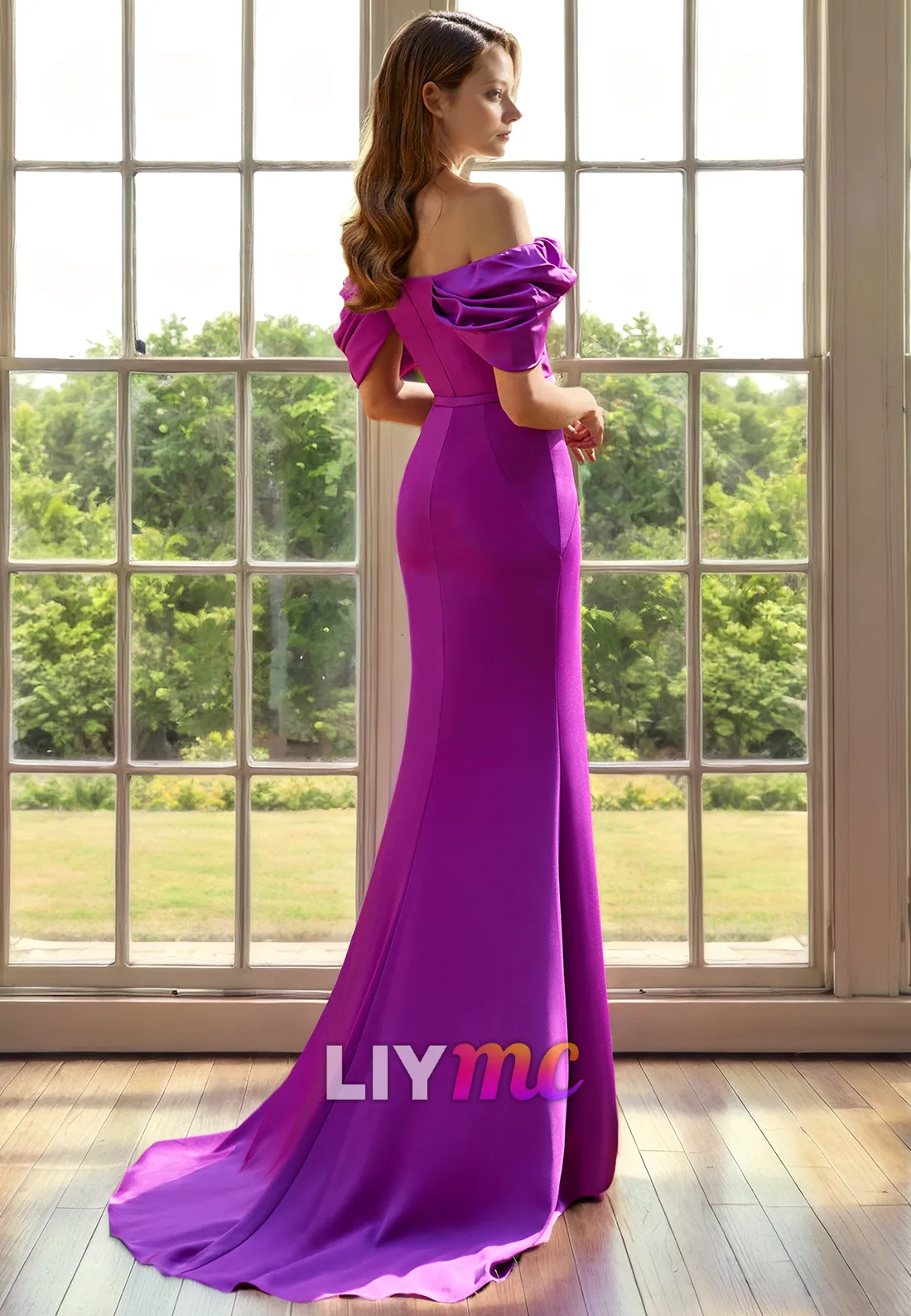 M1320 - V-Neck Sleeves Sleek Satin Mermaid Mother of Bride Dress Cocktail Dress