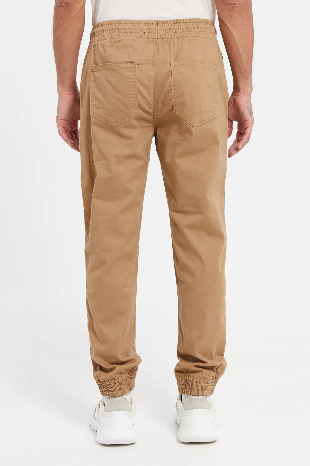 Men Beige Basic Pull On Twill Jogger