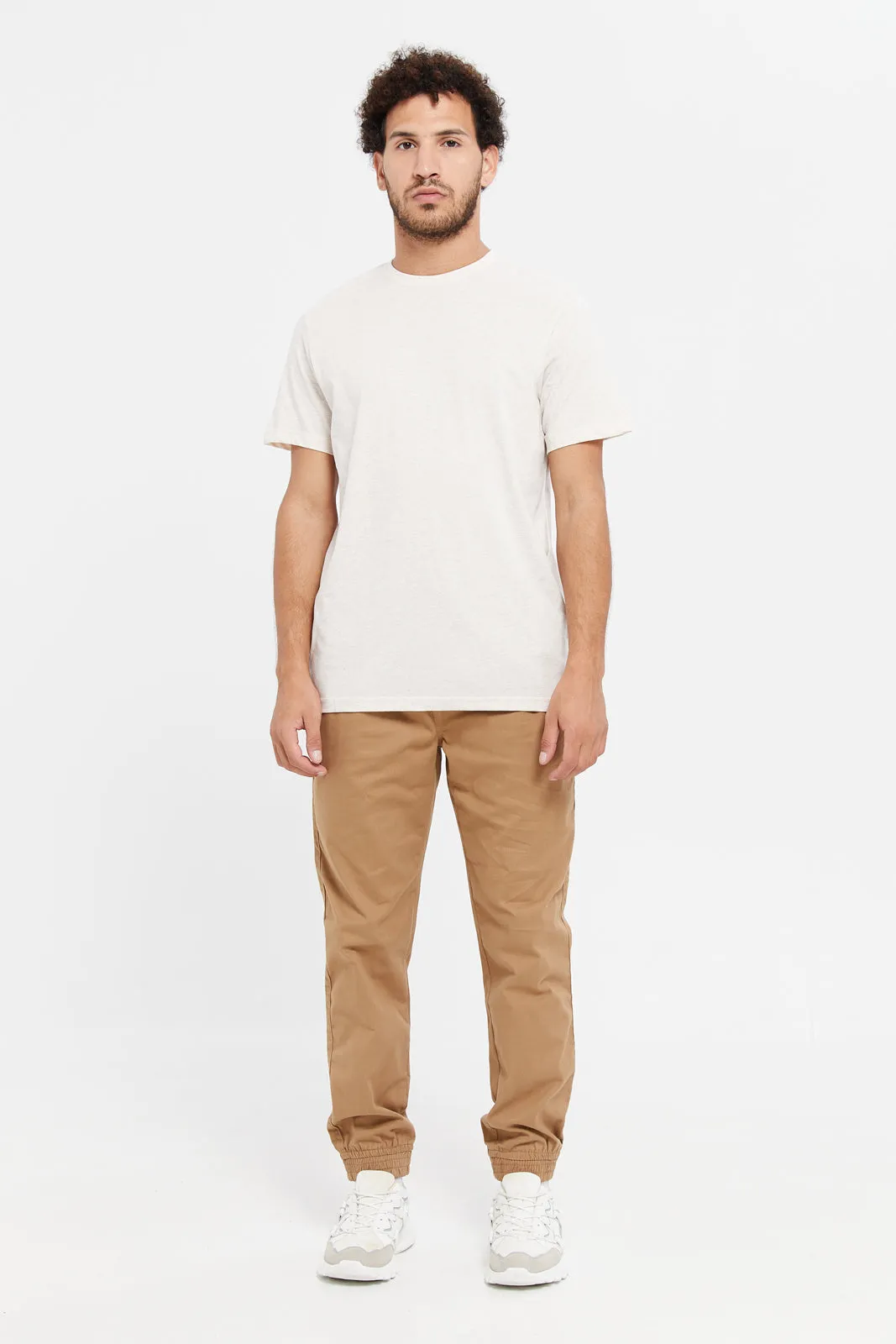 Men Beige Basic Pull On Twill Jogger