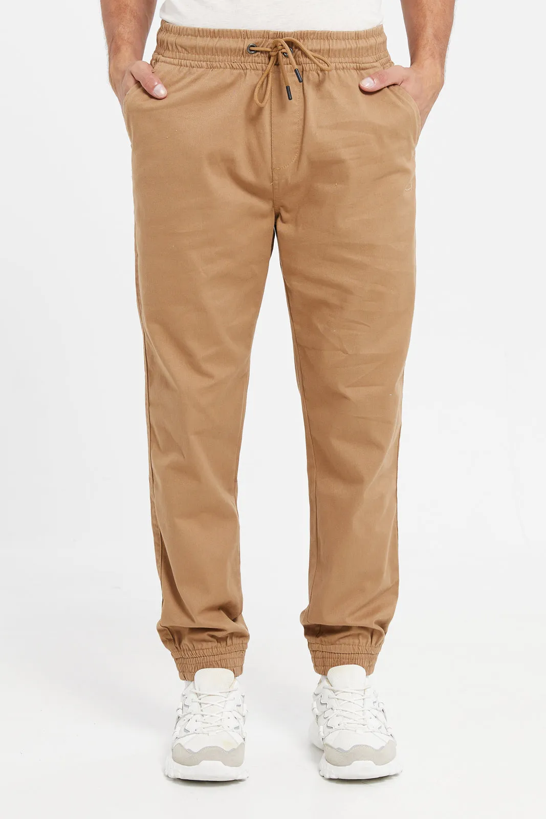 Men Beige Basic Pull On Twill Jogger