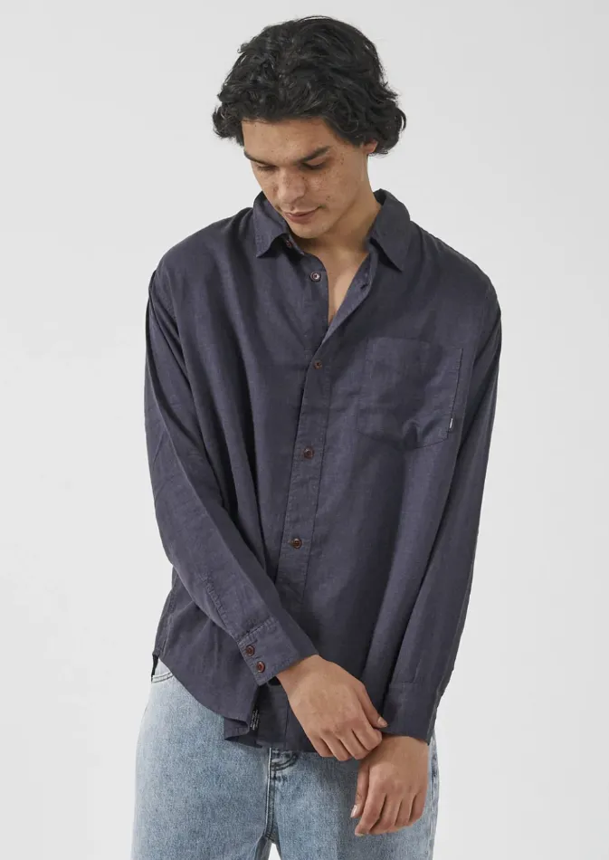 Minimal Thrills Oversize Long Sleeve Shirt - Marine Blue