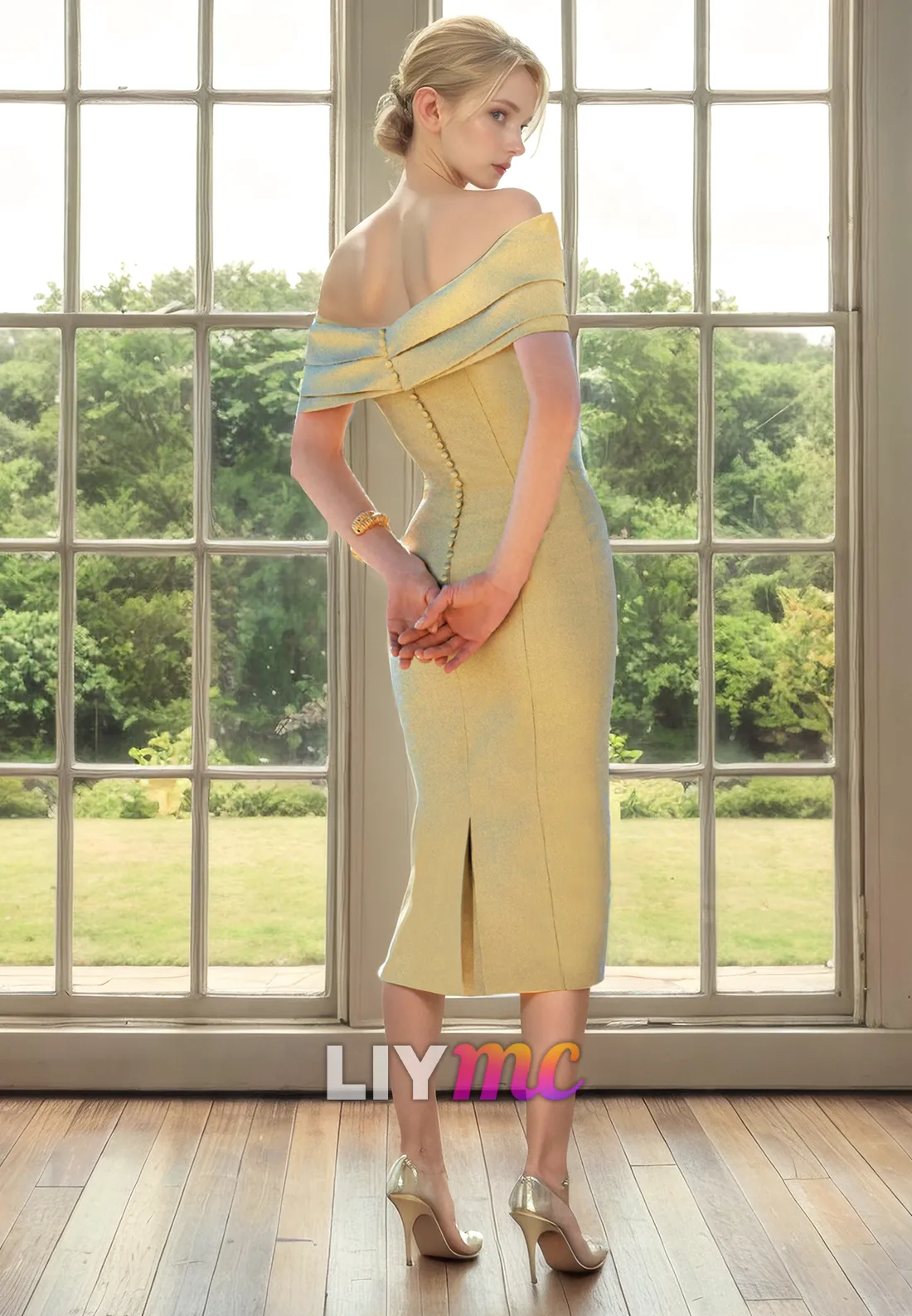 Off-Shoulder Sleeveless Sleek Satin Sheath Mother of Bride Dress Cocktail Dress