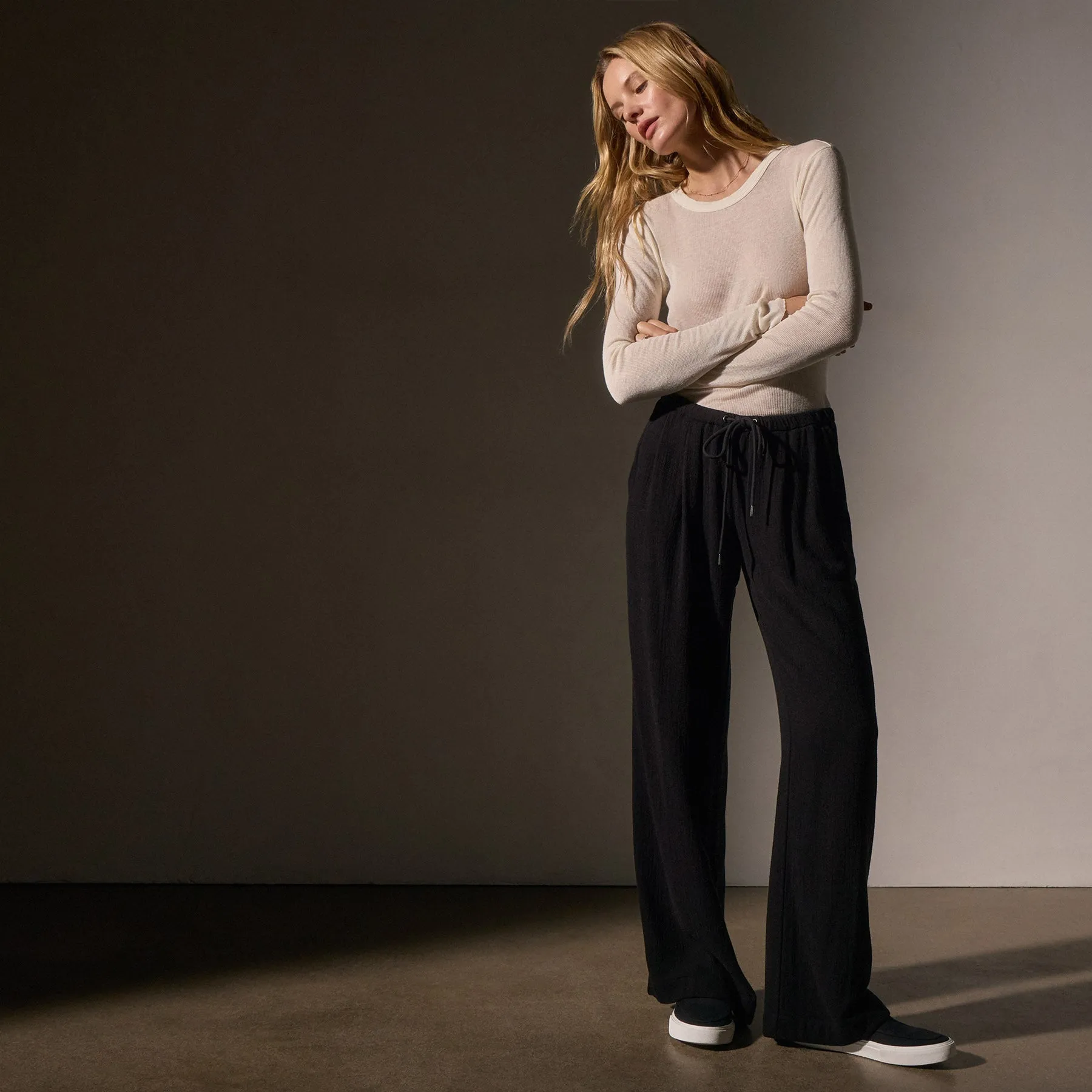Pleated Wool Blend Pant - Black