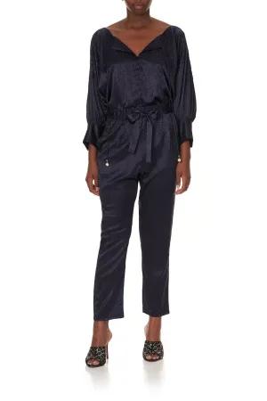 RAGLAN SLEEVE BUTTON UP TOP LUXE NAVY