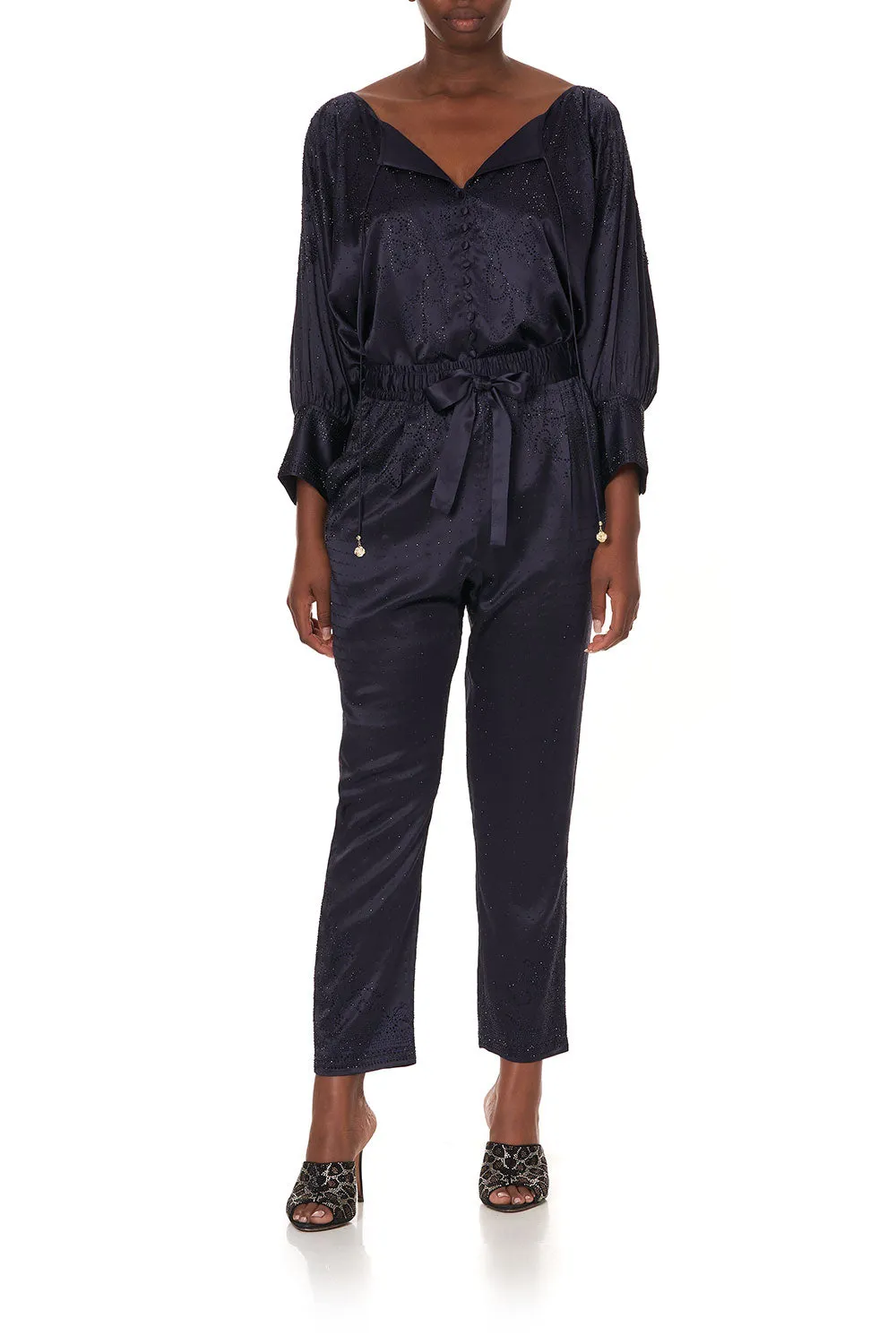 RAGLAN SLEEVE BUTTON UP TOP LUXE NAVY